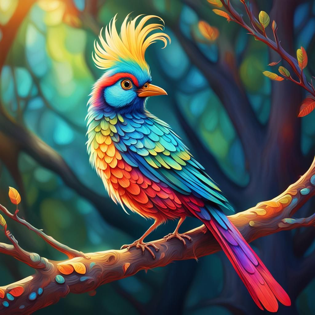 Quirky Bird Portrait in Vibrant Storybook Style