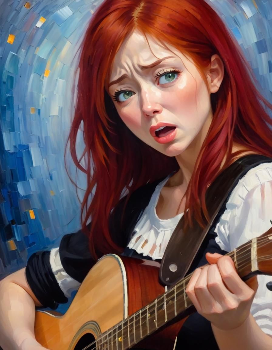 Emotional Portrait of a Singing Japanese Woman, Impasto Styl...
