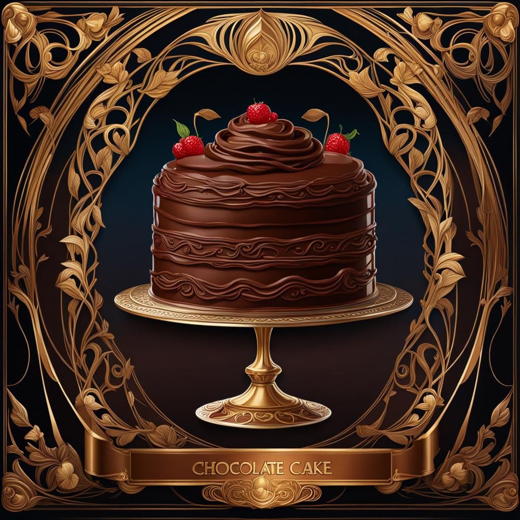 Art Nouveau Chocolate Cake in Dark Fantasy Style