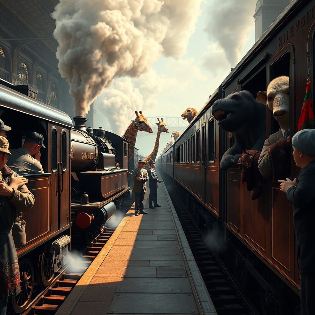 Vintage Train Station with Circus Animals