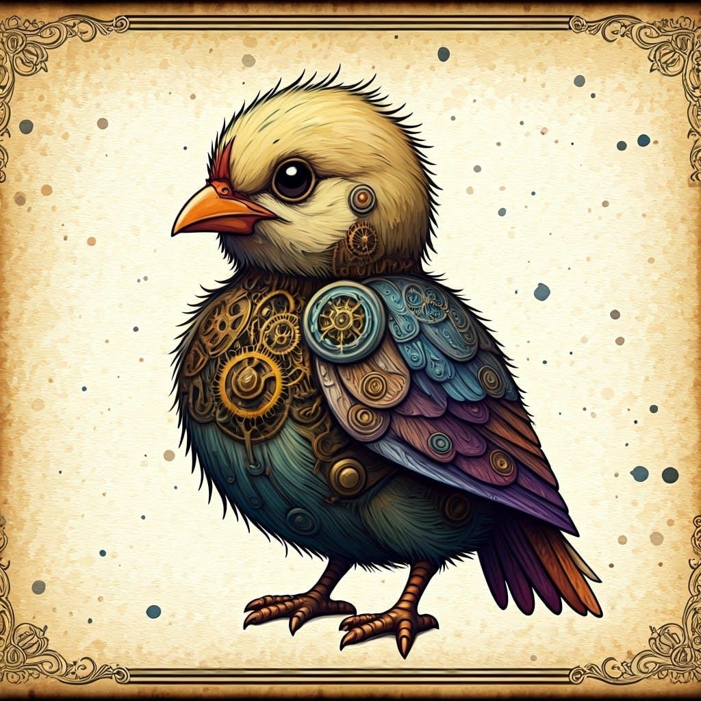 Intricate Mechanical Bird in Da Vinci Style with Trans Color...