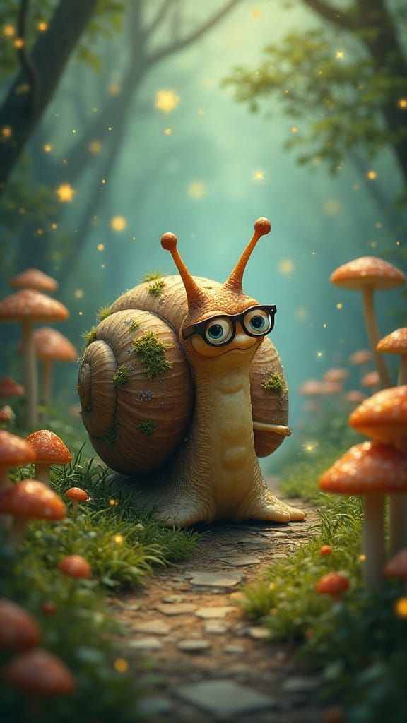 Mossy Snail's Forest Journey in Whimsical Style
