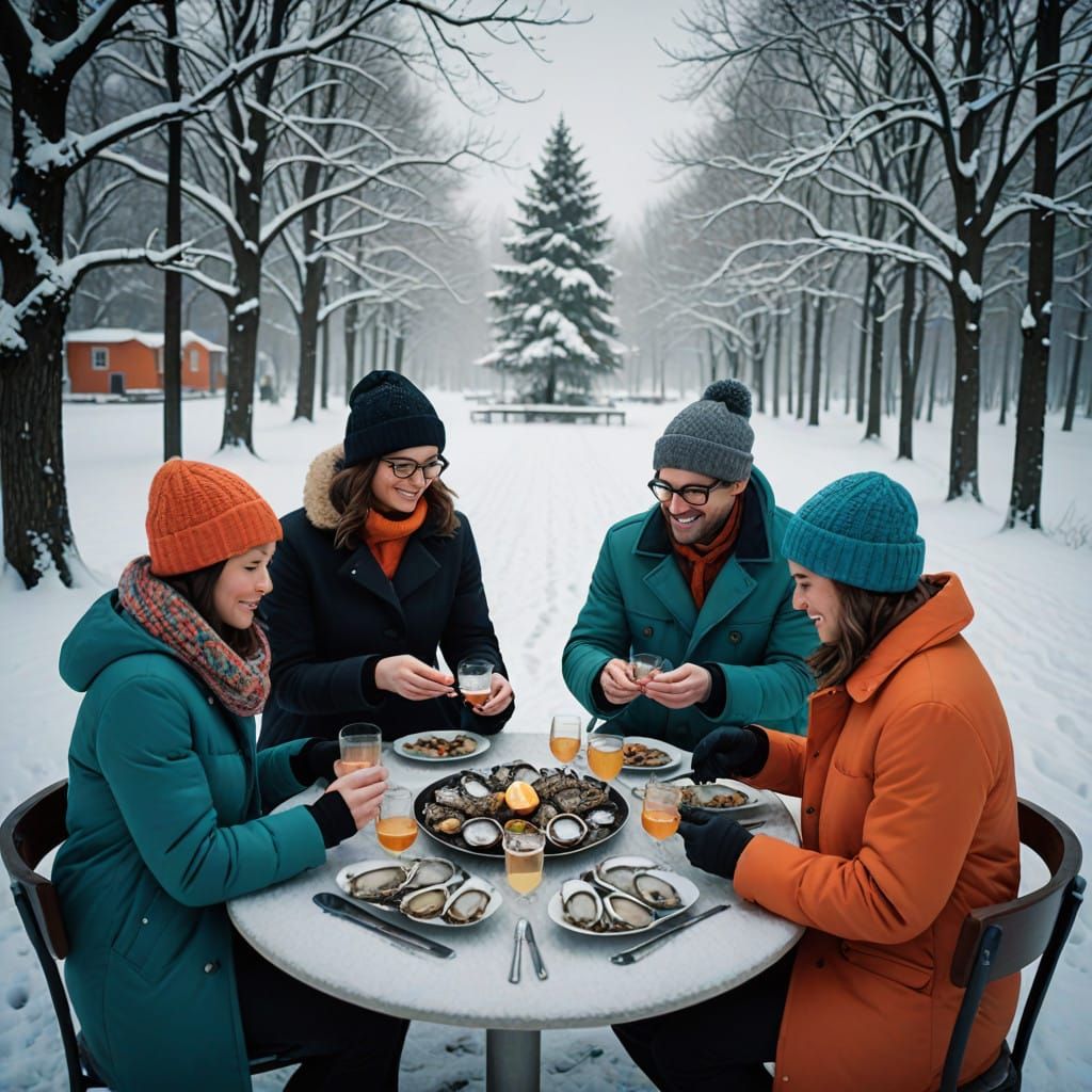 Friends Savor Winter Aperitif in a Chic Winter Wonderland