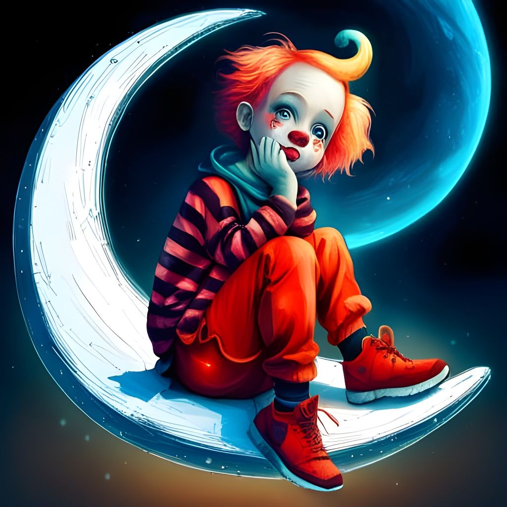 Sad Clown on the Moon: A Digital Illustration