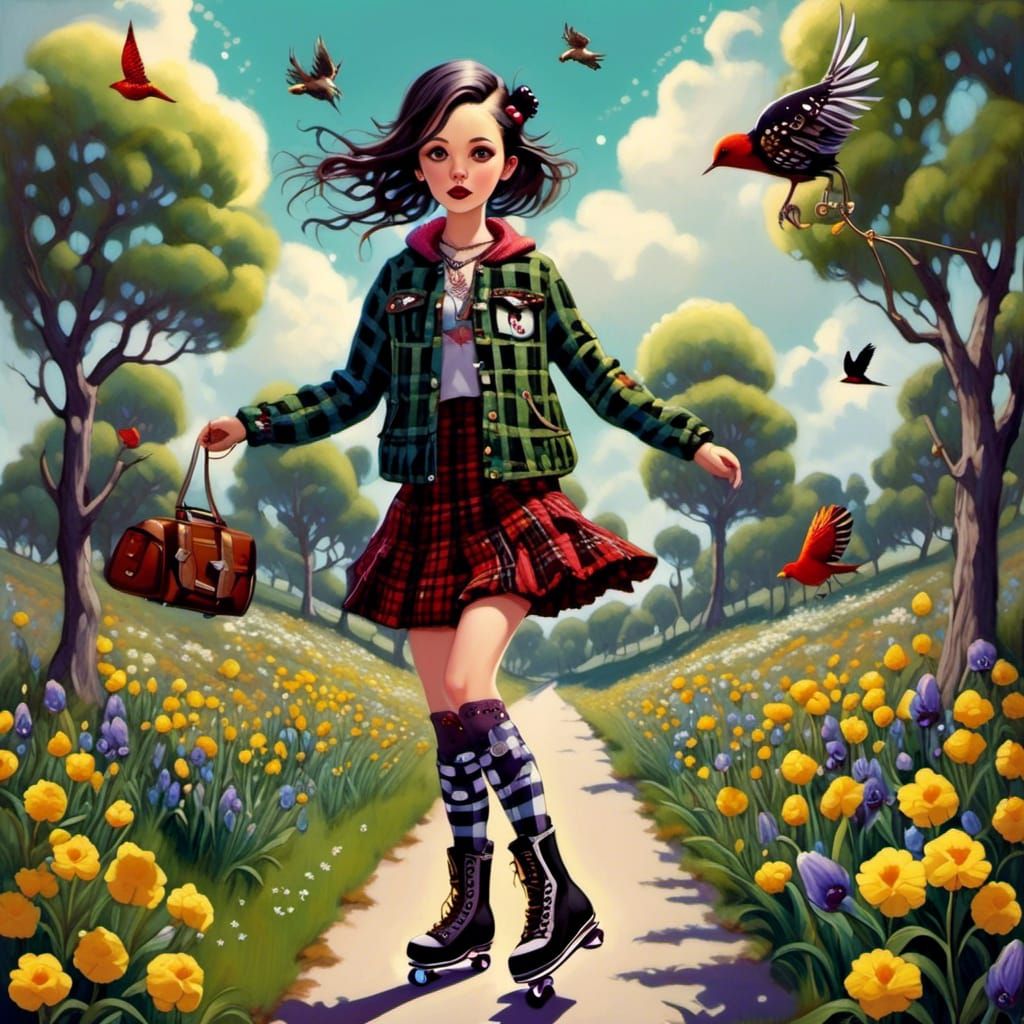 Whimsical Skater Girl in Surreal Park