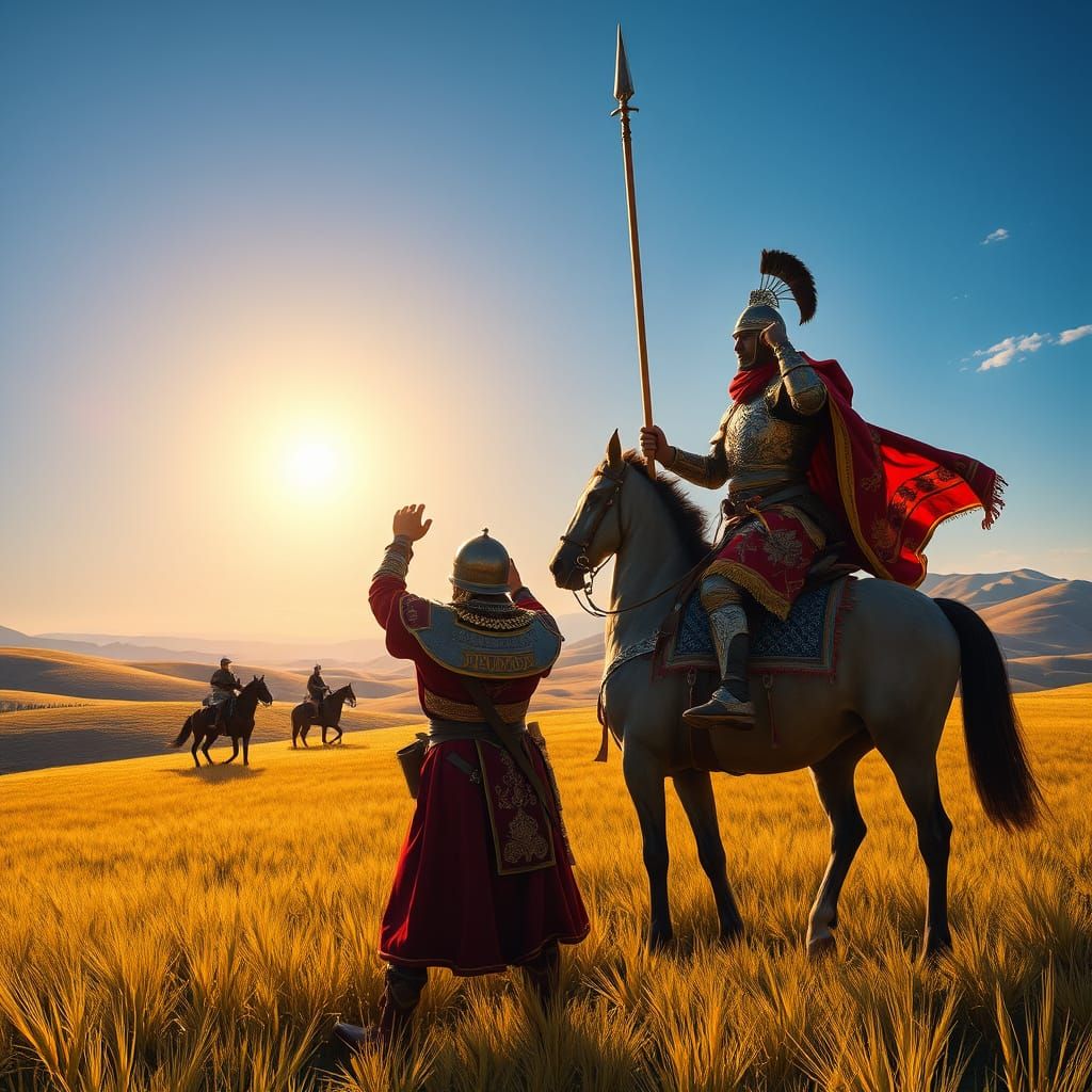 Mamluk Warrior Triumphs Over Defeated Mongol in Golden Jezre...