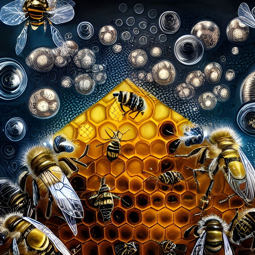 Honeycomb and Mechanical Bees in Cyberpunk Fantasy