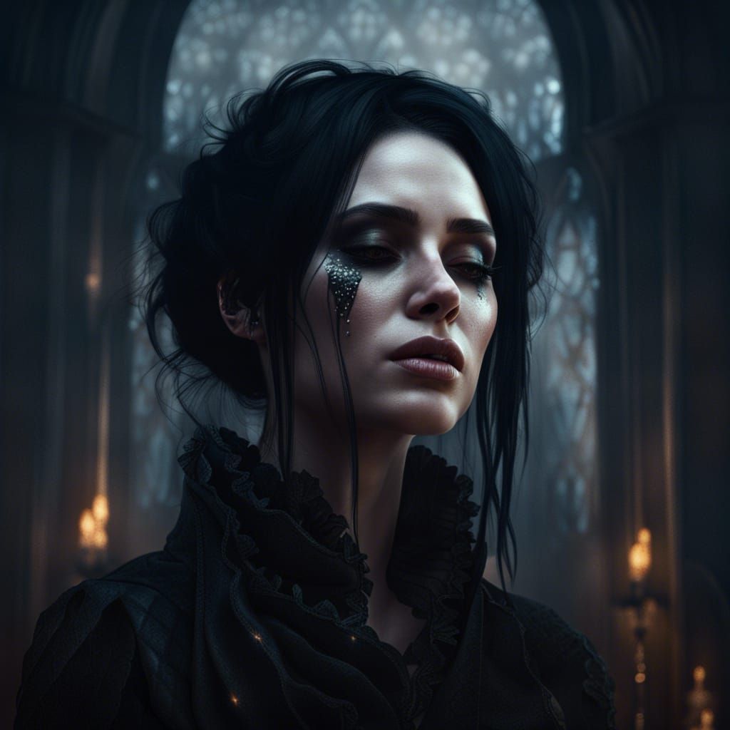 Sad Gothic Woman Portrait with Smoky Makeup