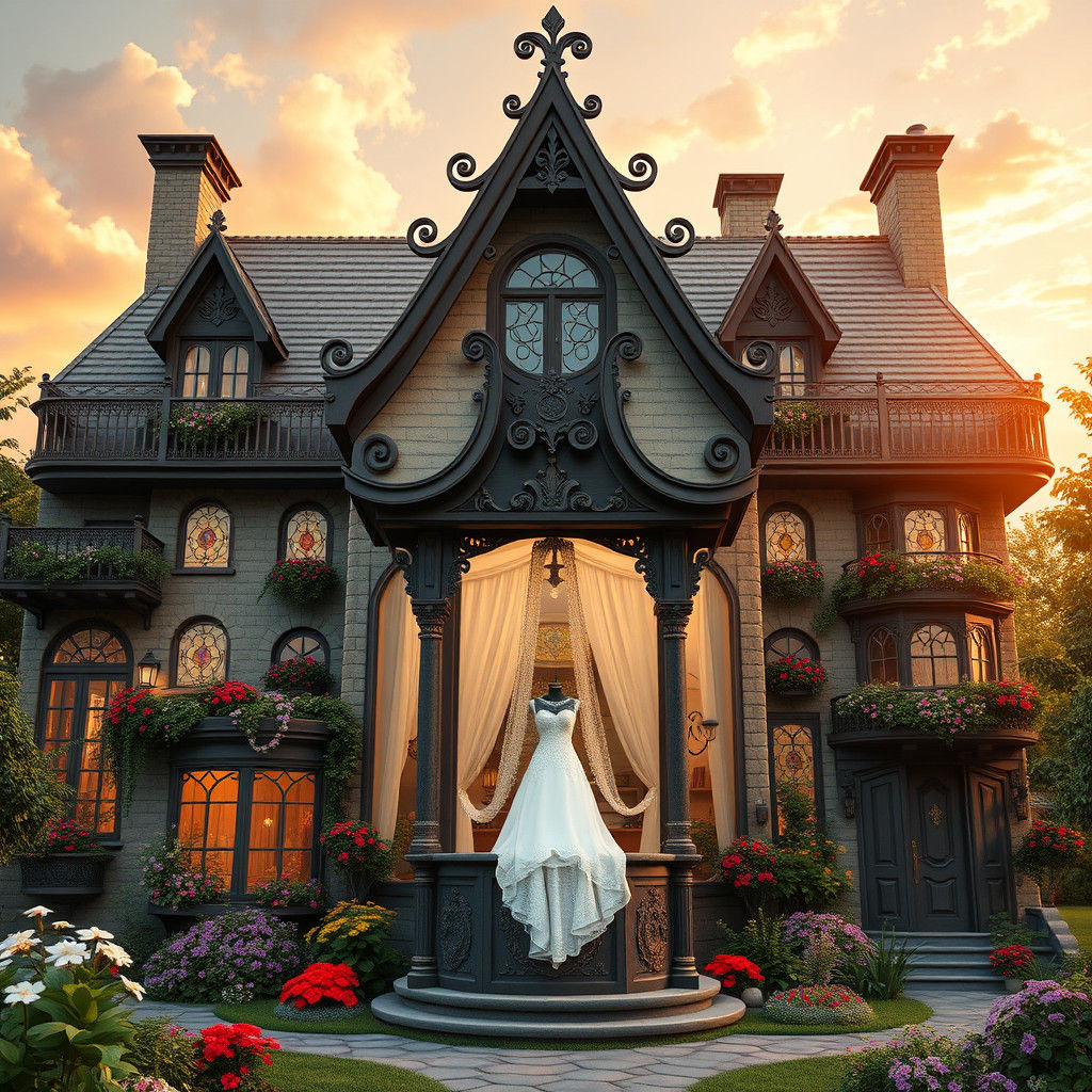 Enchanting Hotel with Wishing Well at Sunset