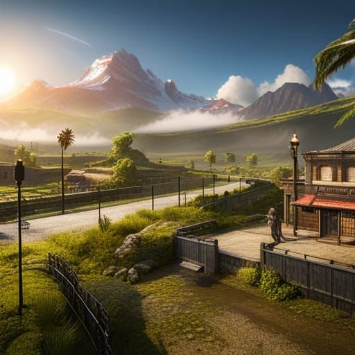 Dinosaurs Behind Electric Fence in 3D Game Style