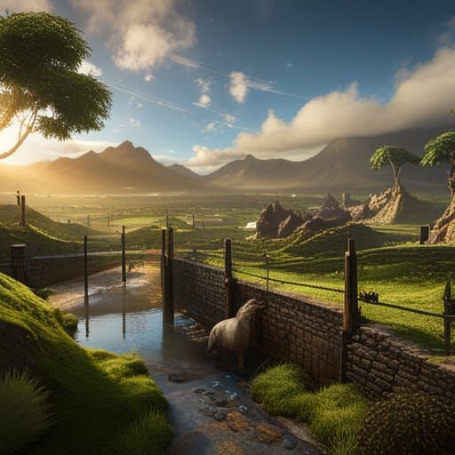 Dinosaur Enclosure with Electric Fences in 3D