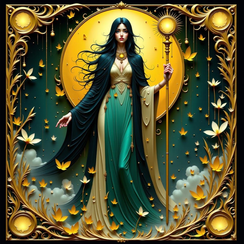 High Priestess Tarot Card in Art Nouveau Style