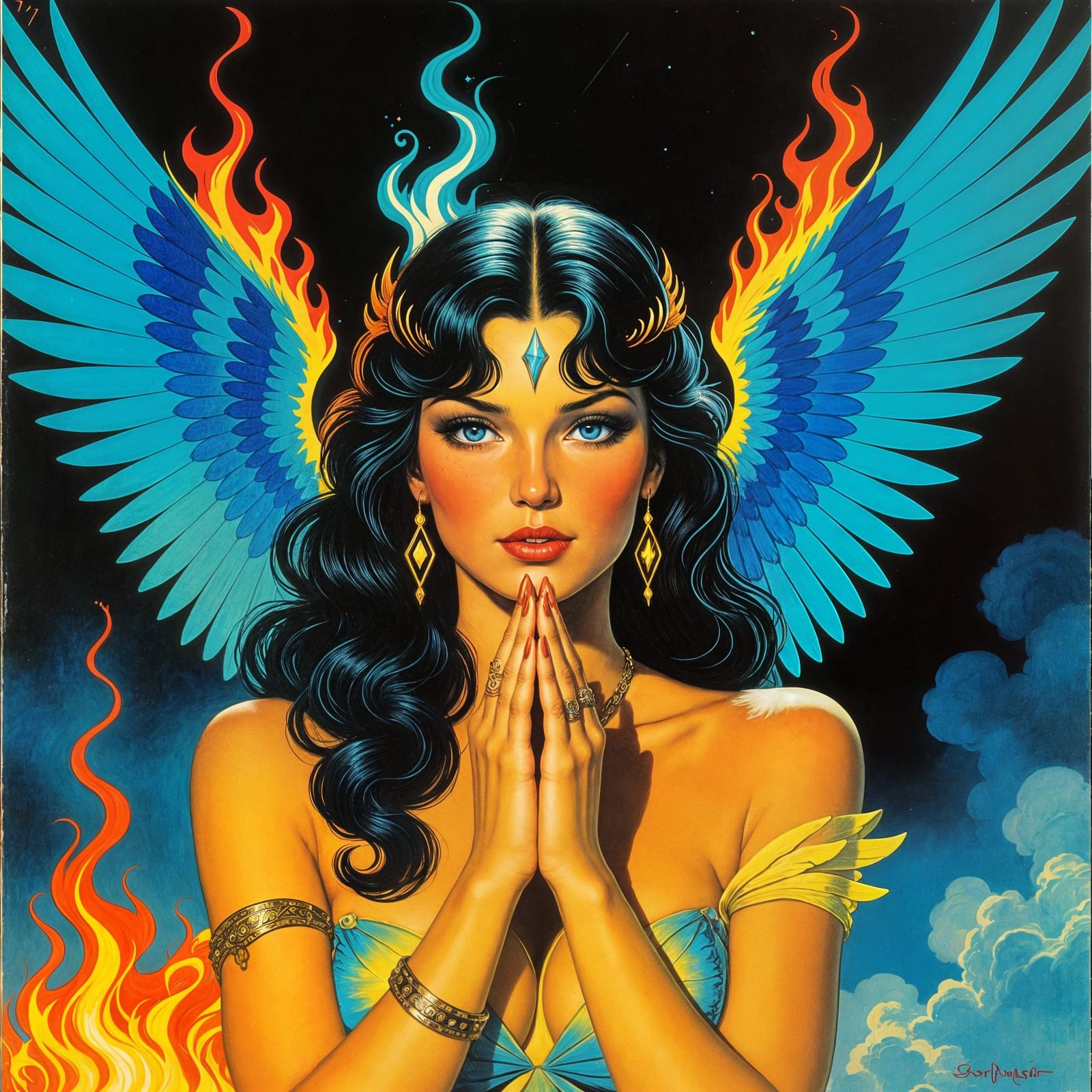 Retro Phoenix Portrait in 1970s Fantasy Style