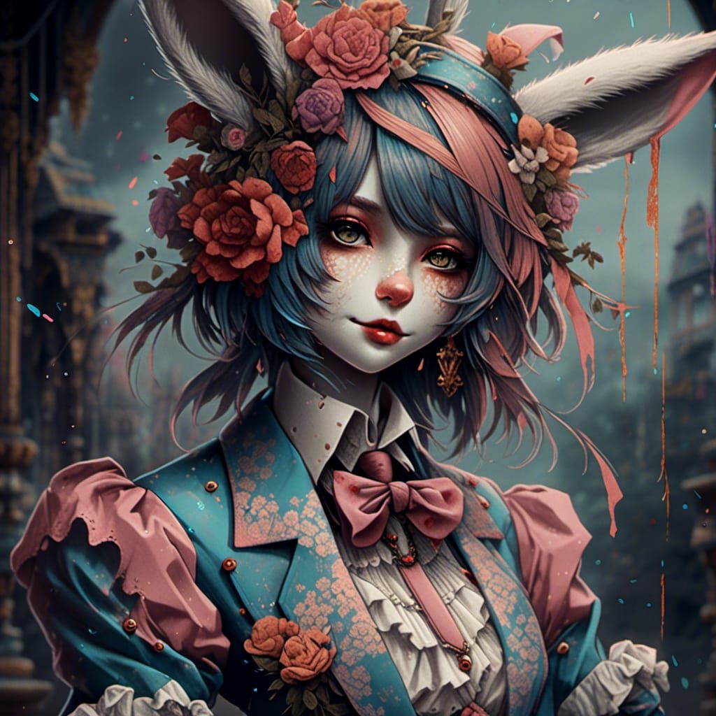 Anthropomorphic Bunnygirl in Vintage Suit Digital Painting