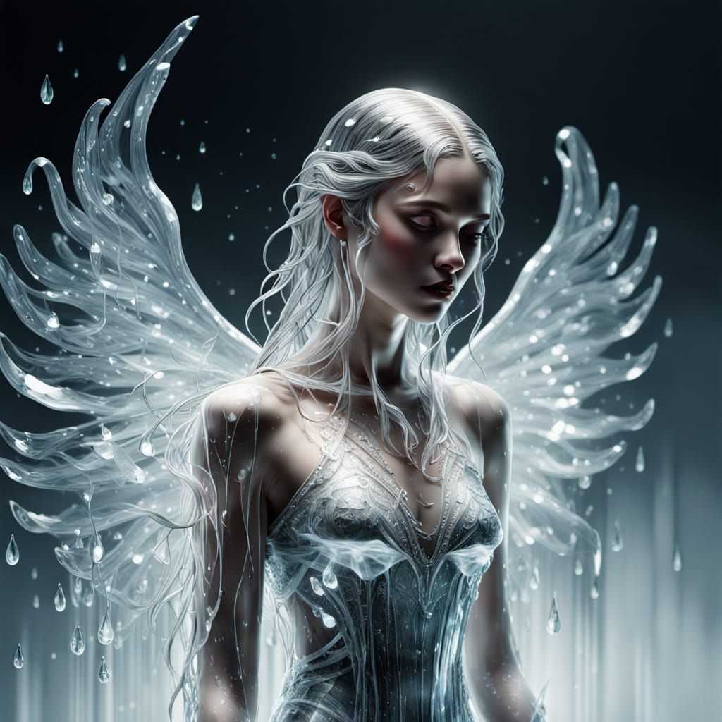 Shimmering Crystal Water Angel in Dark Fantasy Style