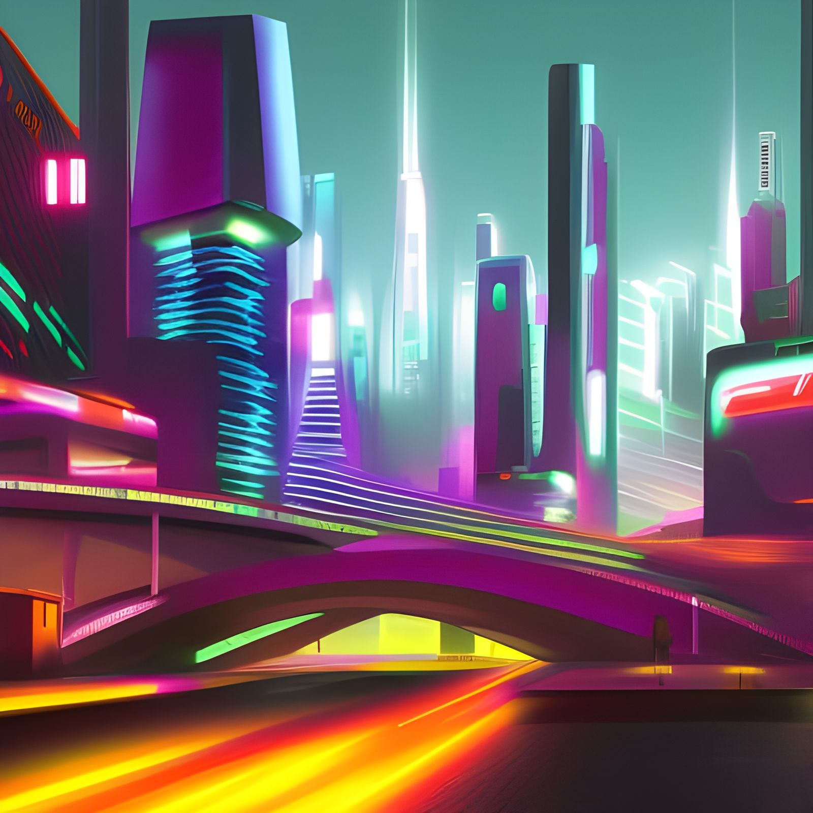 Futuristic Neon City Concept Art in 8K