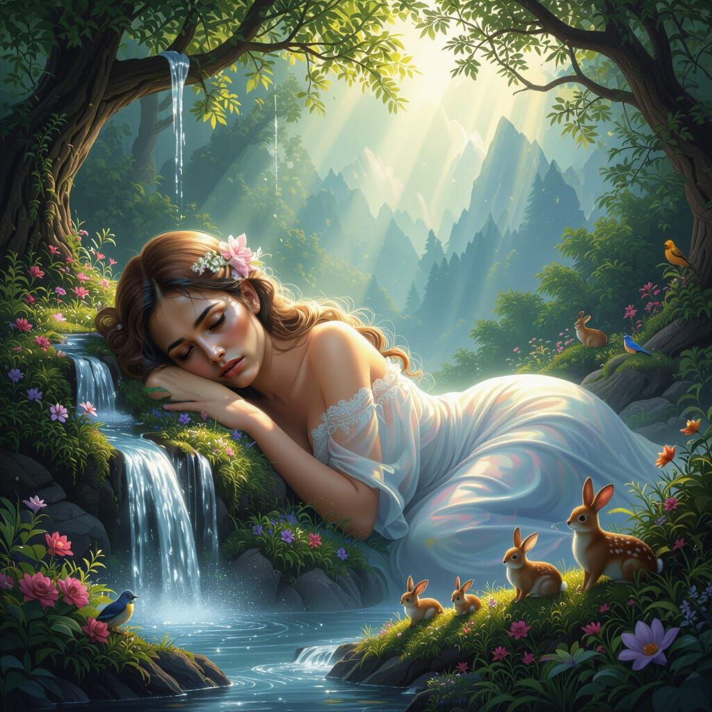 Woman as Mountain Landscape with Waterfall Tears