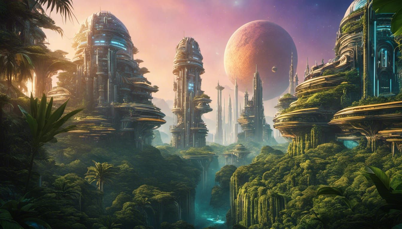 Futuristic Jungle City on Alien World