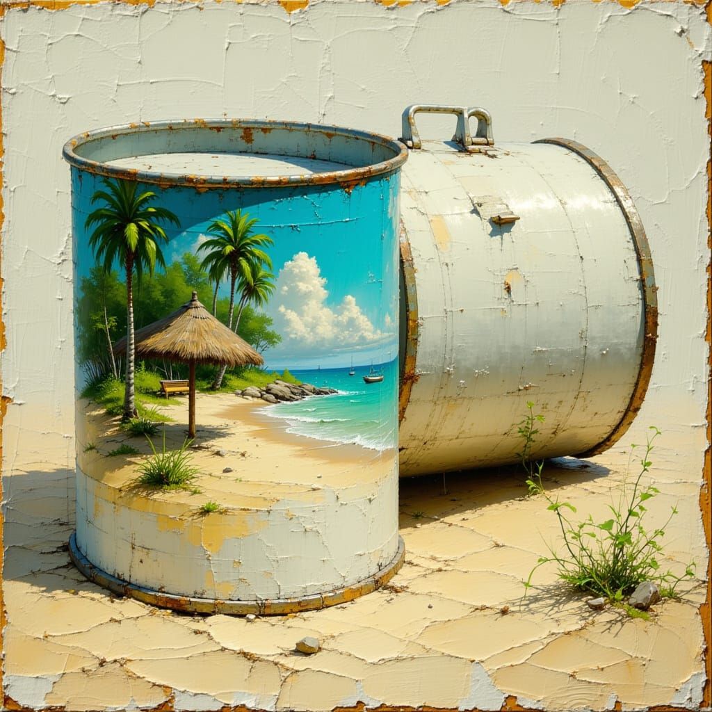 Beach Resort Canvas Inside Paint Can, Impressionist Style