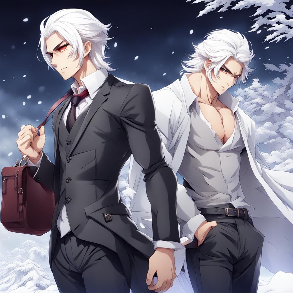 Anime Style: Muscular Man with Snow-White Hair