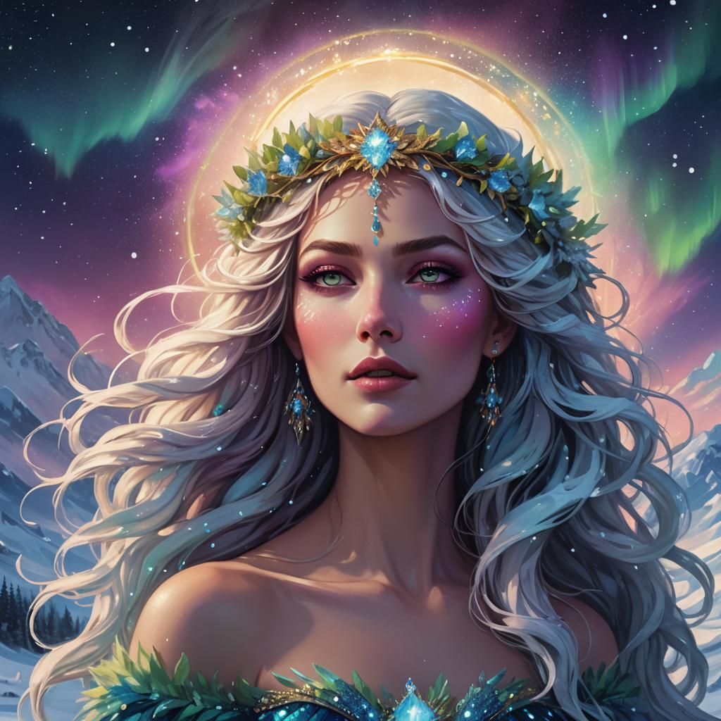 Fantasy Goddess in Snowy Landscape Concept Art