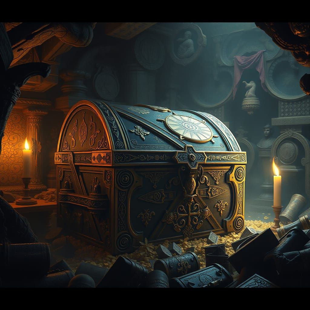 Ornate Medieval Chest Overflowing with Treasure