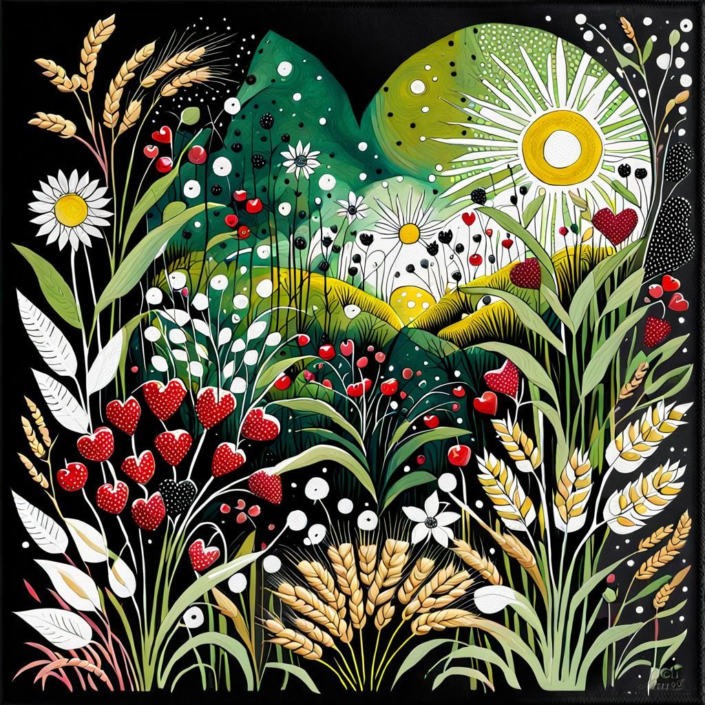 Fantasy Garden: Mixed Media Painting with Abstract Patterns