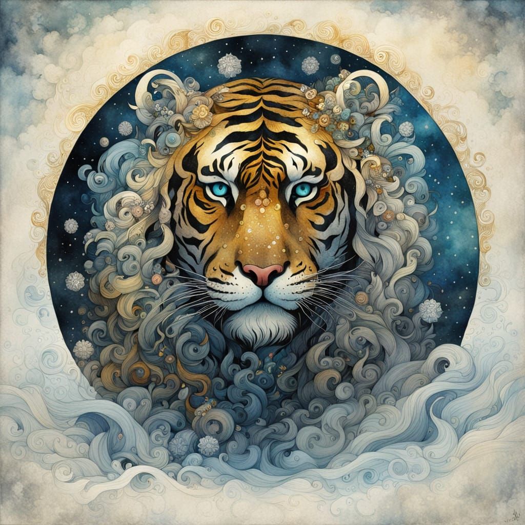 Ethereal Tiger God Swirls in Winter Wonderland