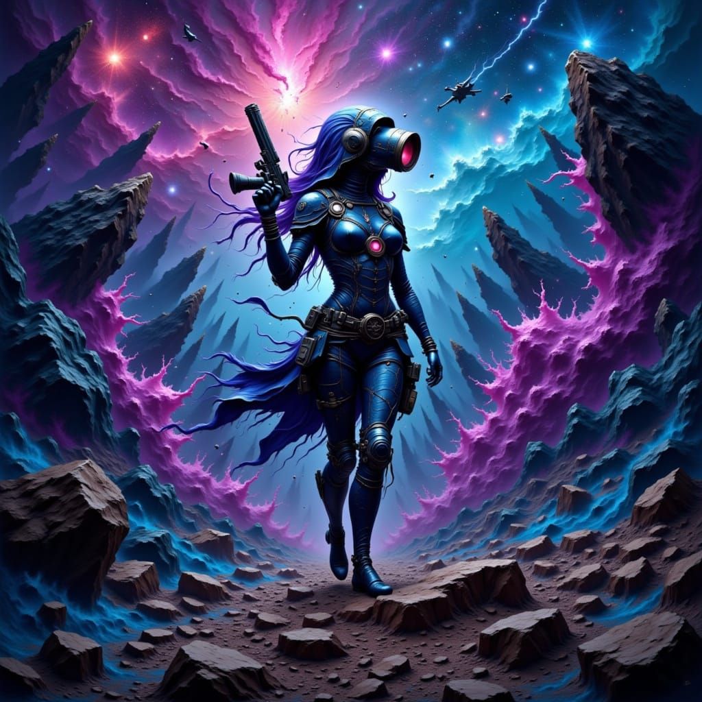 Intergalactic Explorer in Papercut Watercolor Style