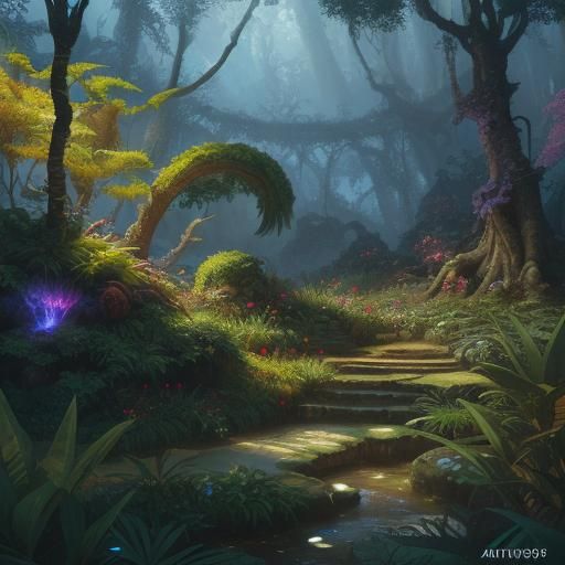 Fantasy Forest: Fruit Overflowing in Hyper-Realistic Digital...