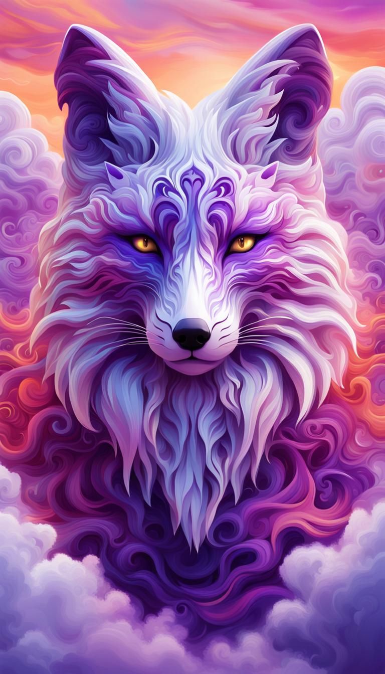 Abstract Cloud Fox in Violet Sunrise Colors
