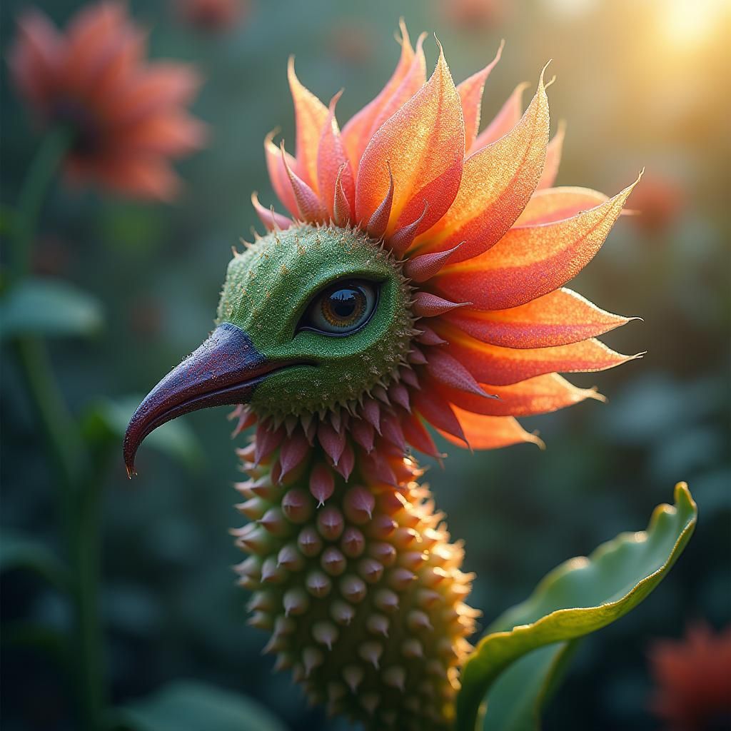 Bird-Shaped Plant in Hyperrealistic Digital Painting Style