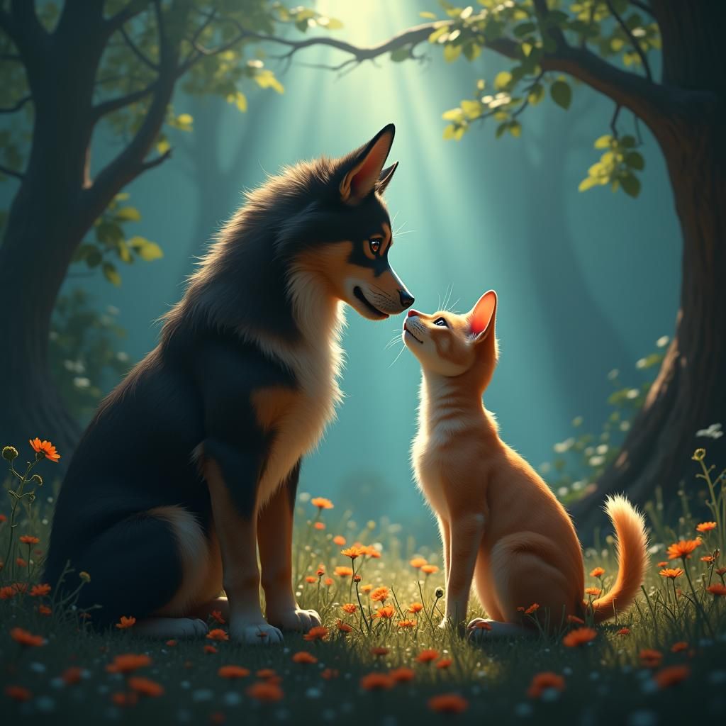 Dog and Cat's Forbidden Love in Fantasy Jungle