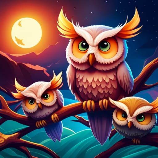 Stars and Owls Seamless Texture in Splash Art Style