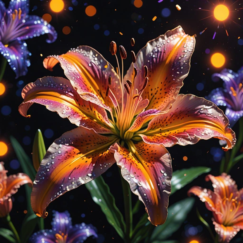 Luminous Tiger Lily Bloom in Surreal Digital Art