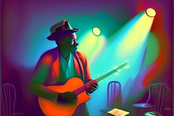 Blues Musician in Smoky Speakeasy, Photorealistic Portrait