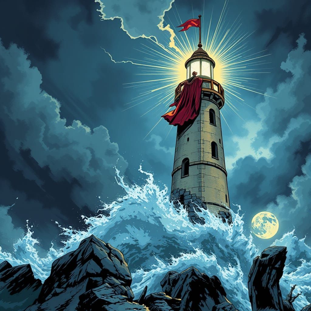 Cleric of Torm Wards Off Darkness in Comic Style