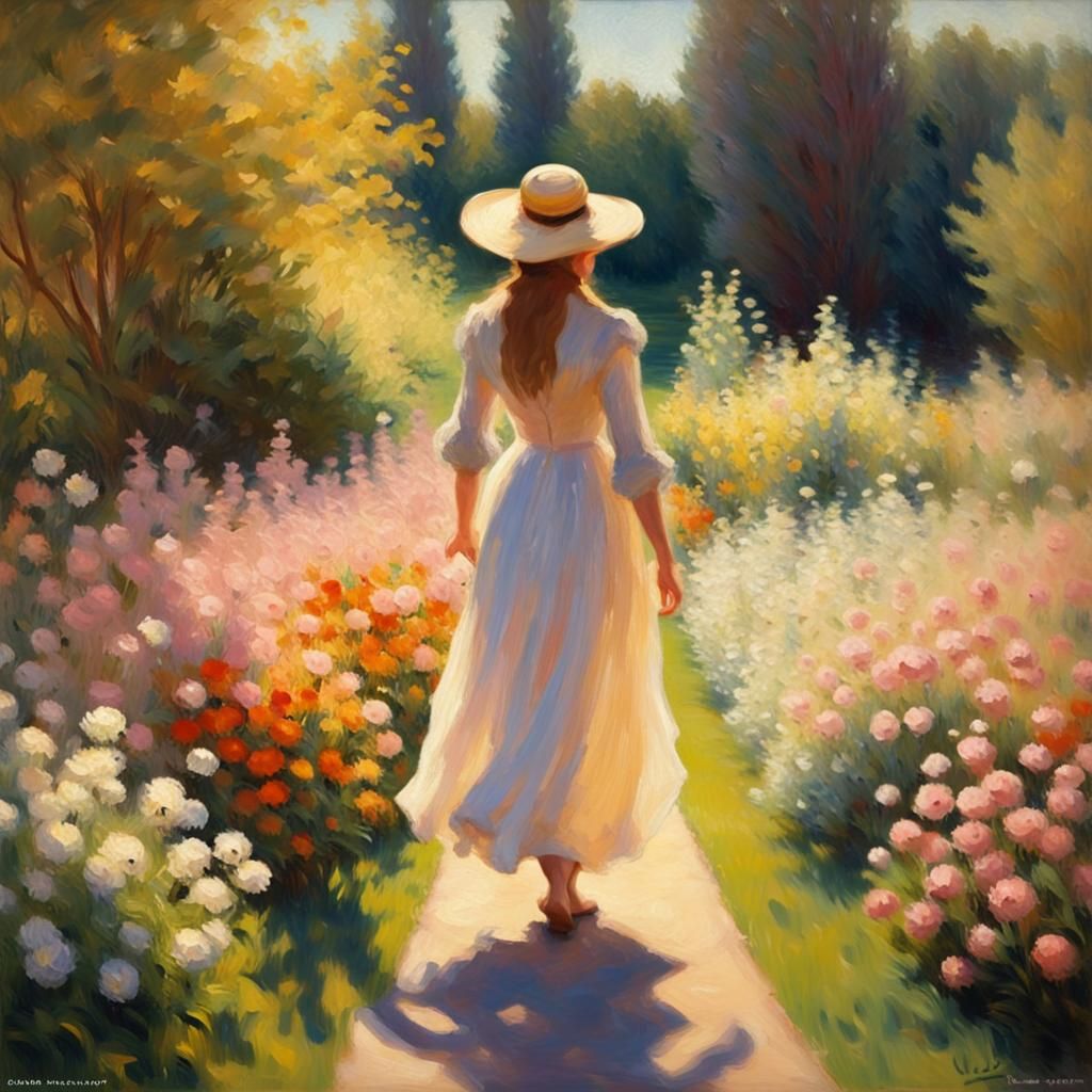 Impressionist Lady in Summer Garden Ambiance