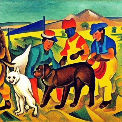 Canine Driver Speeds Across Endless Steppes in a Vibrant Art...