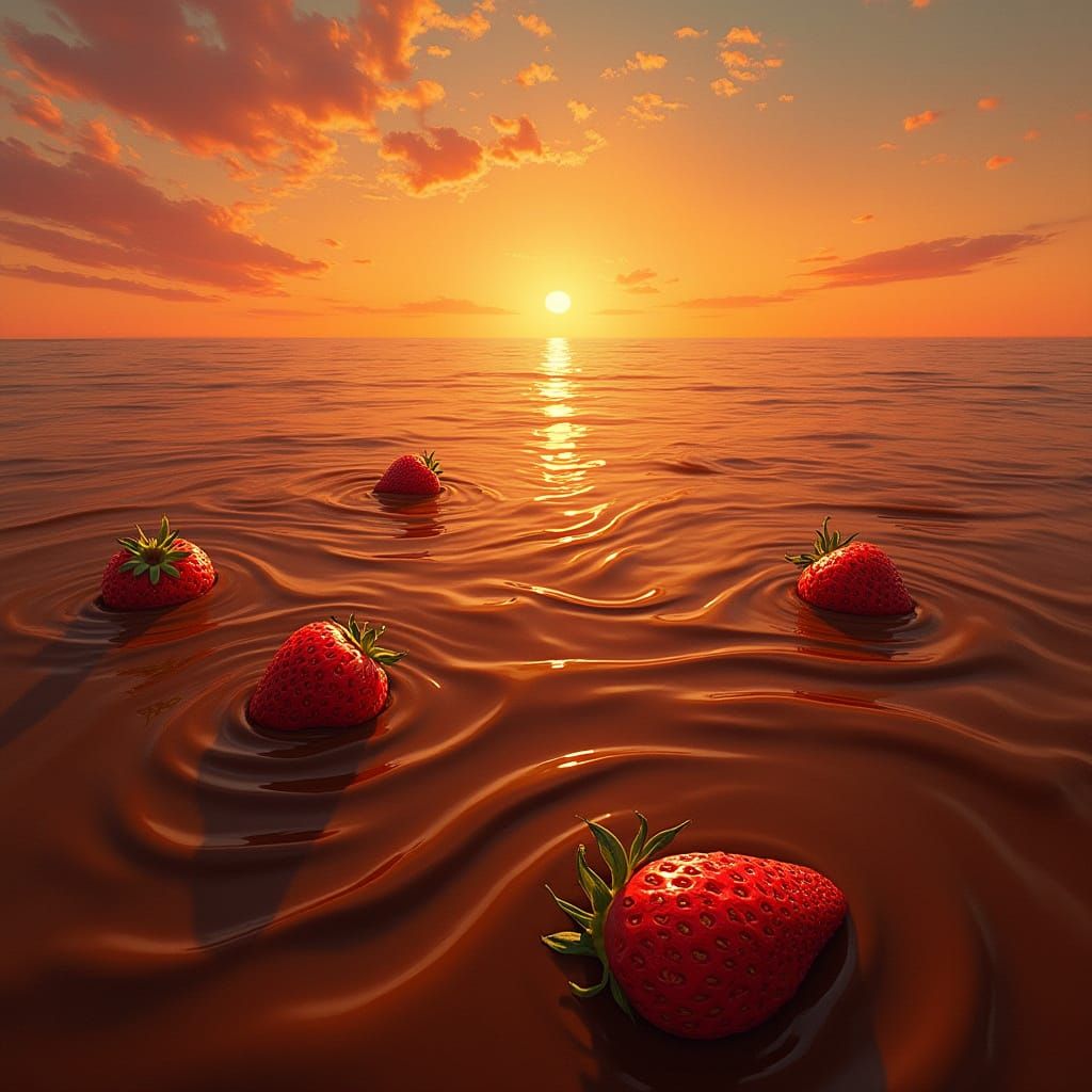 Surreal Nutella Ocean with Glistening Strawberries