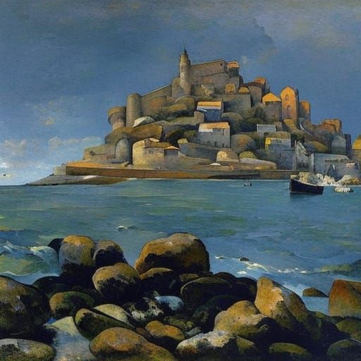 Jellyfish Feast on Rocky Shore in Biopunk Style