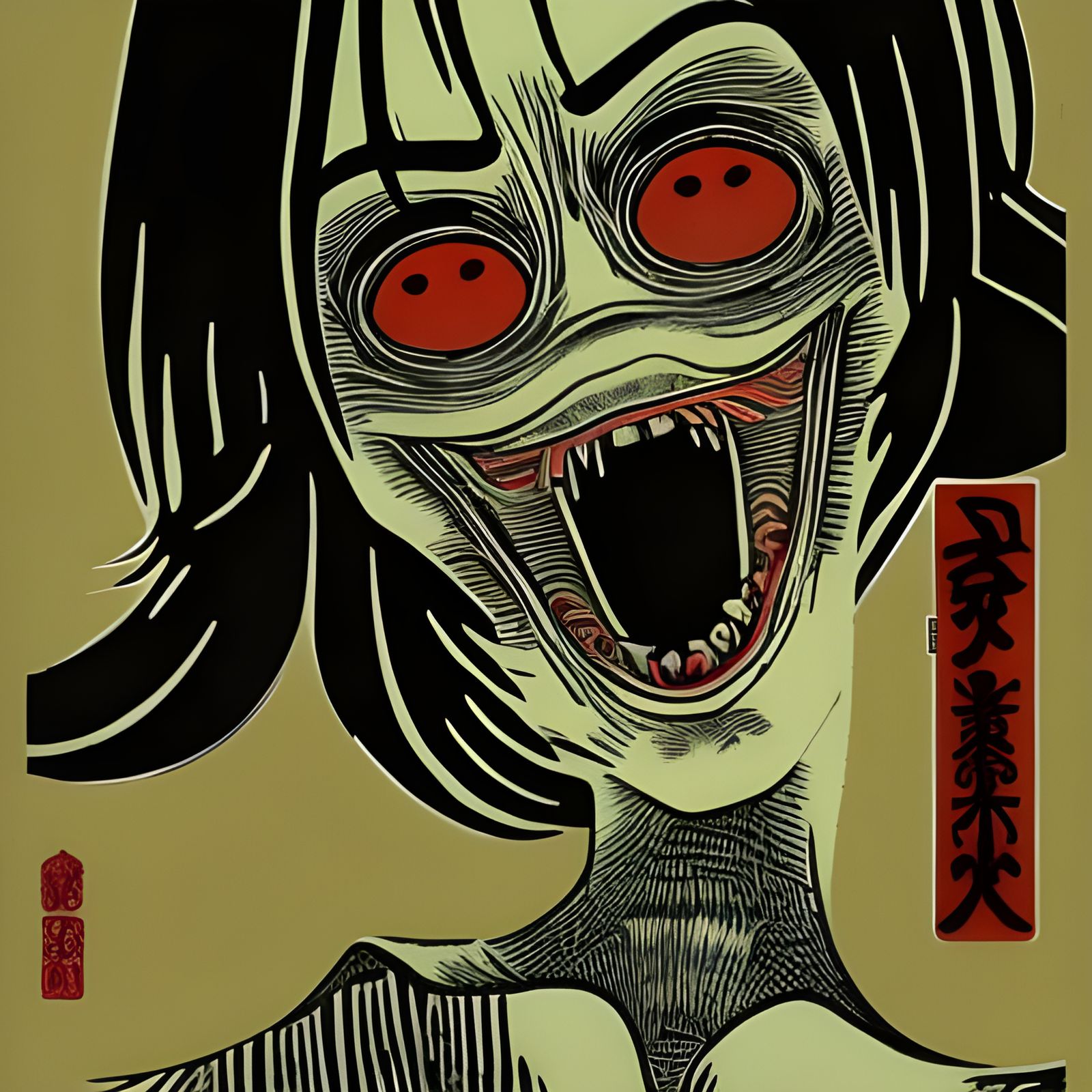 Horrid Scene in Japanese Block Print Art