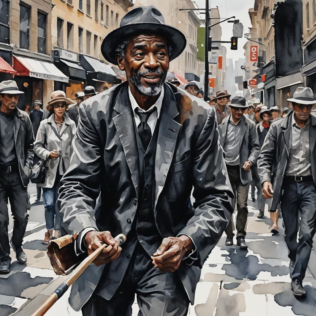 Expressive Street Performer in Gouache and Watercolor