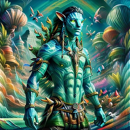 Water Man Na'vi Double Exposure with Chalk Texture