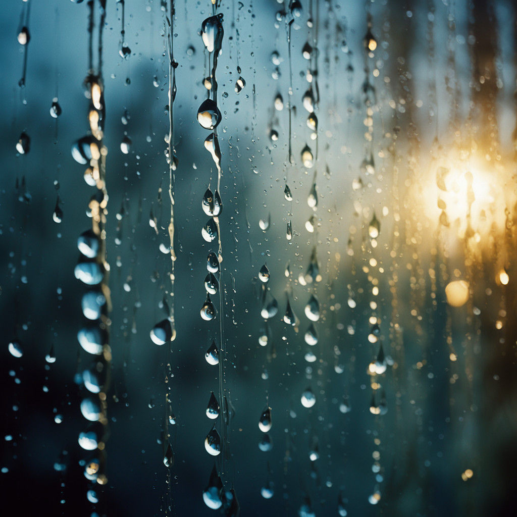 Close-Up of a Raindrop Reflected with a Crying Face in Warm...