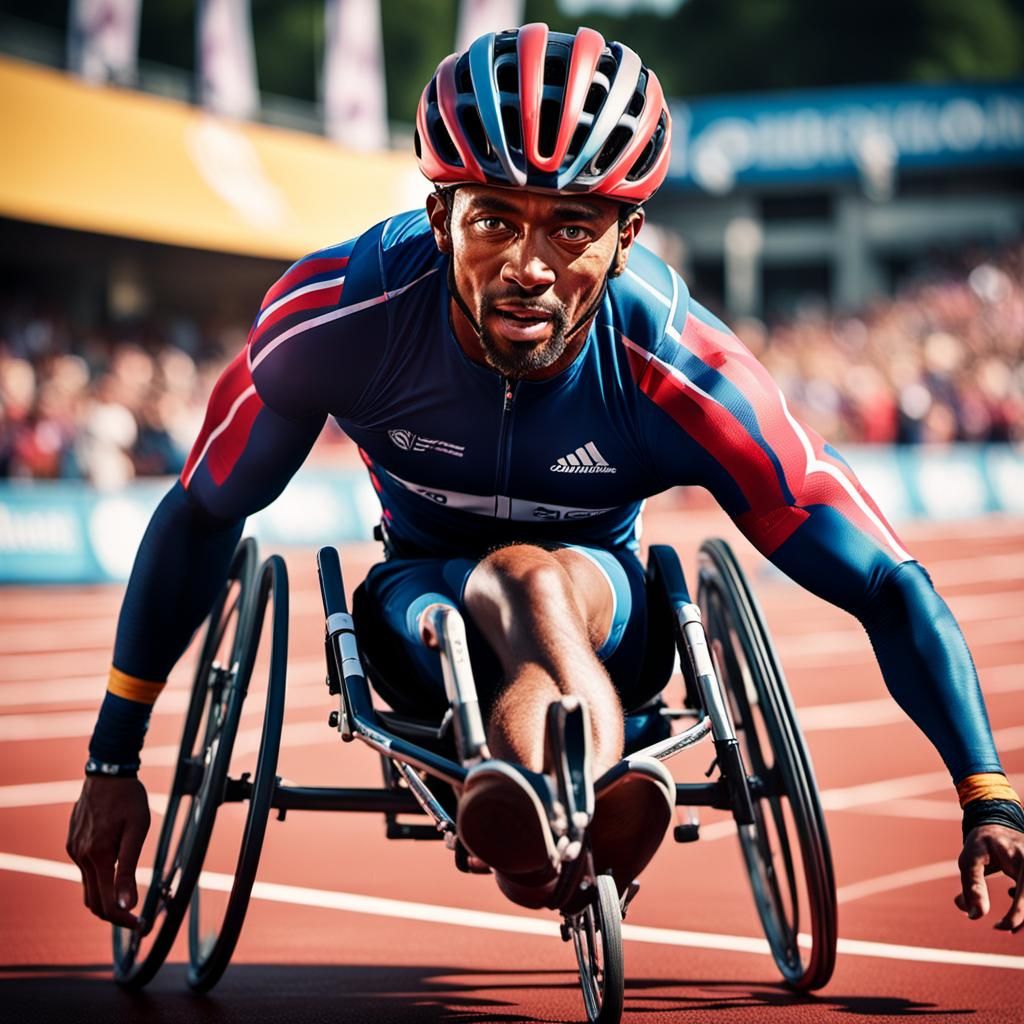 Victorious Para-Athlete Crossing Finish Line: Cinematic Stil...