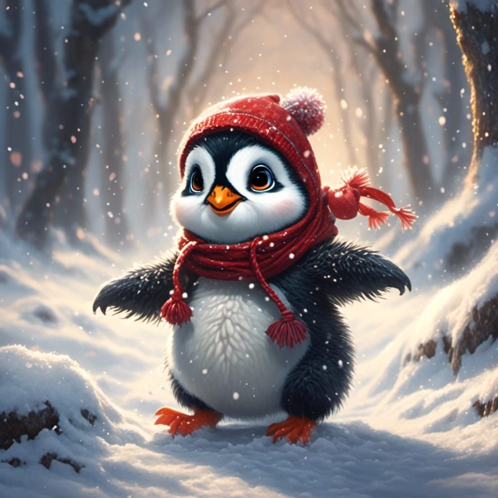 Cute Penguin Playing in the Snow