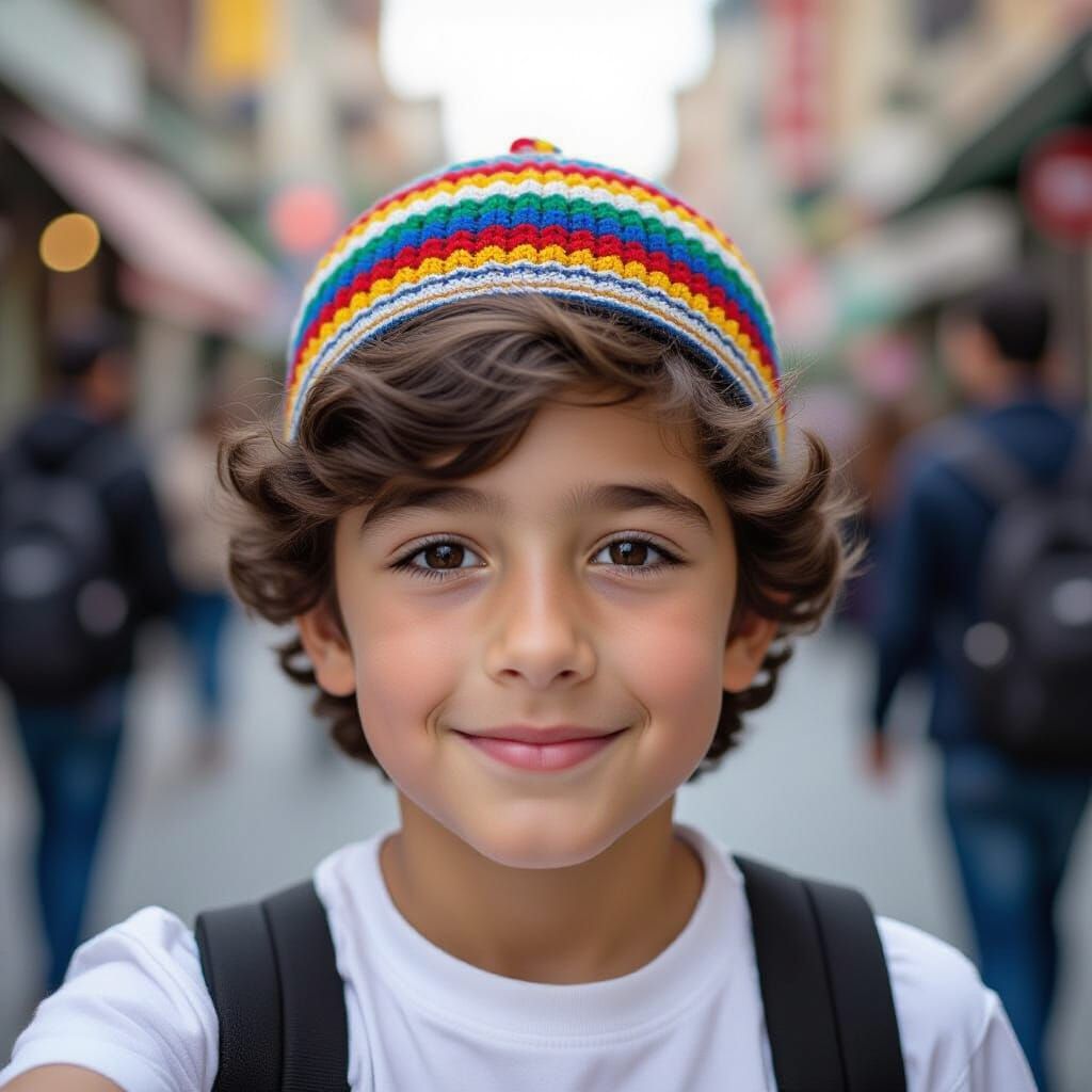 Ultra-Orthodox Boy Takes Selfie in Colorful Kippah