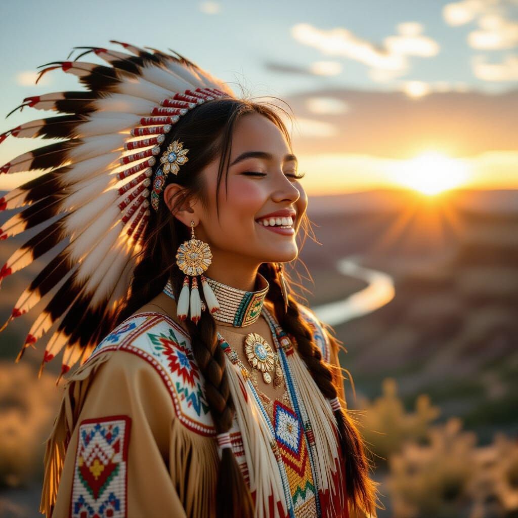 Nez Perce Girl Laughs in Golden Hour Idaho Canyon