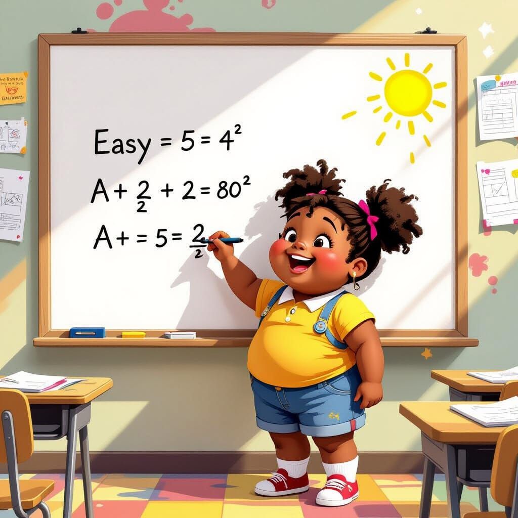 Joyful Black Girl Learning Math in School